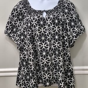 Liz & Me for Catherines Black White Linen Cotton Blend Tunic Top Size 3X Casual
